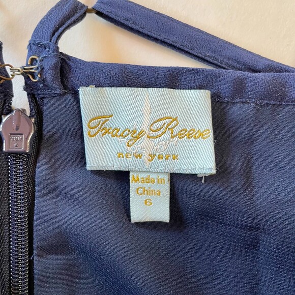 Tracy Reese Retro Floral Lace Midi Strappy Cocktail Frock Dress in Navy - Size 6 - Picture 6 of 11